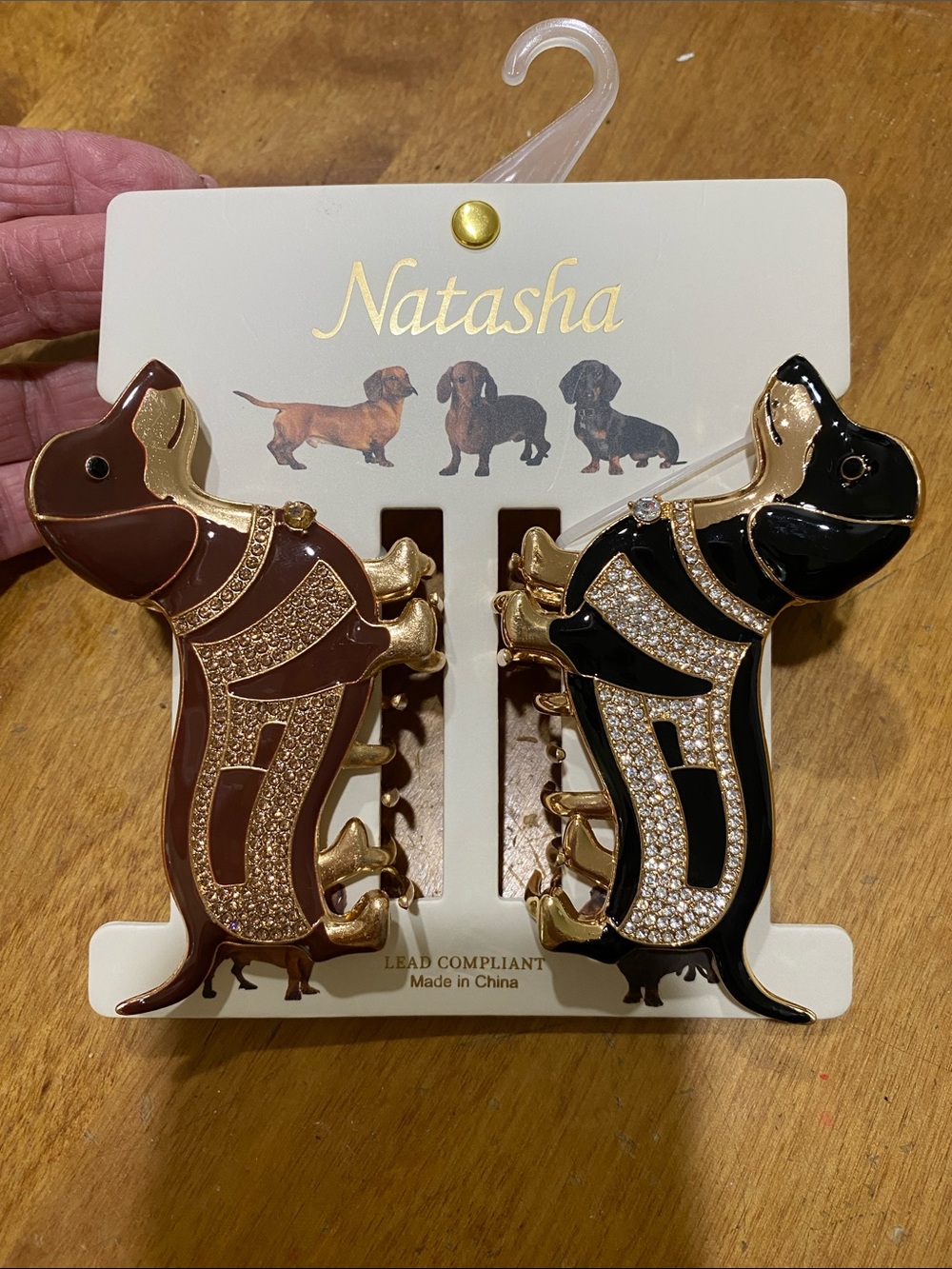 NWT.  Natasha, set of 2, metal, dachshund hair clips.